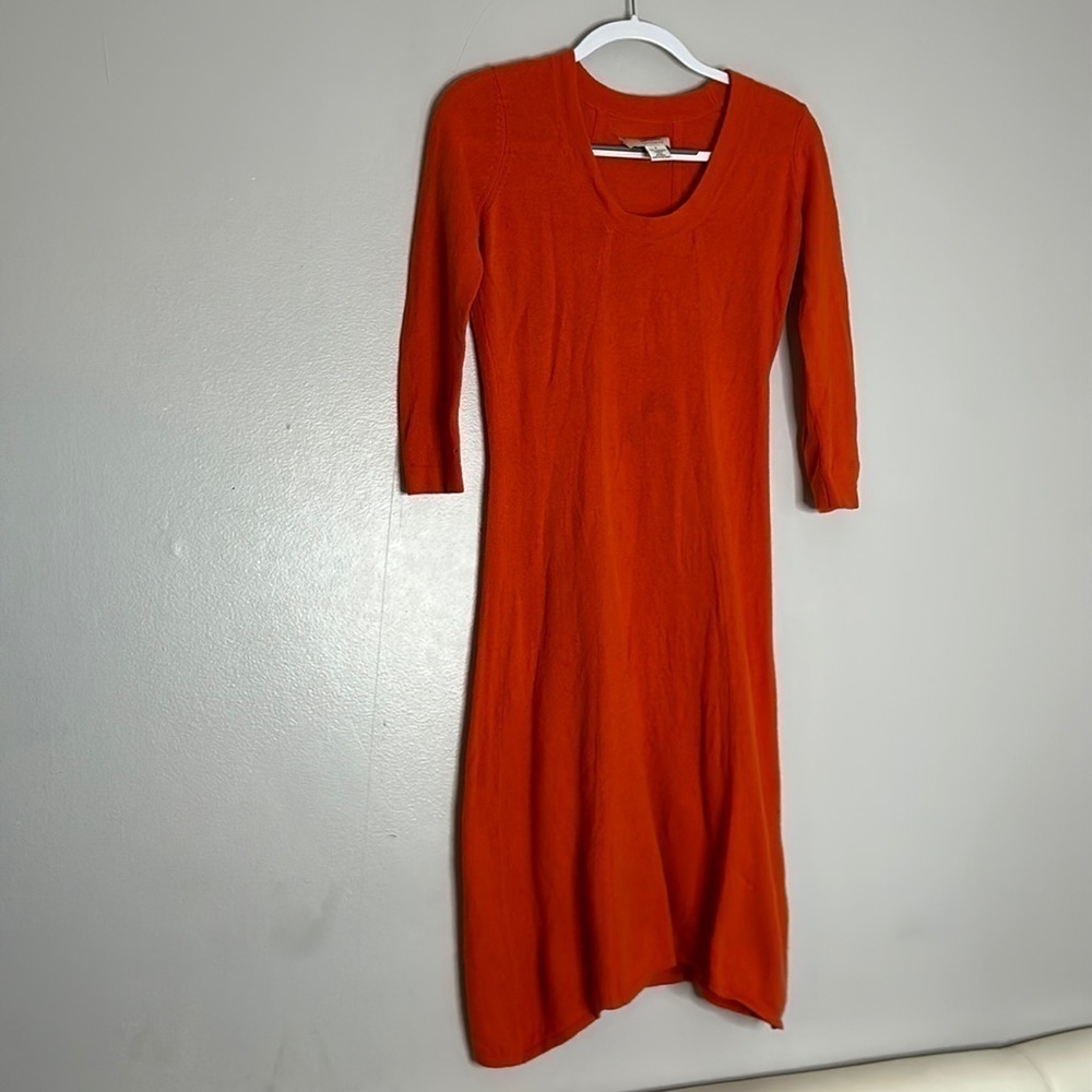 Neiman Marcus chic orange cashmere long sleeve a line midi dress small women’s